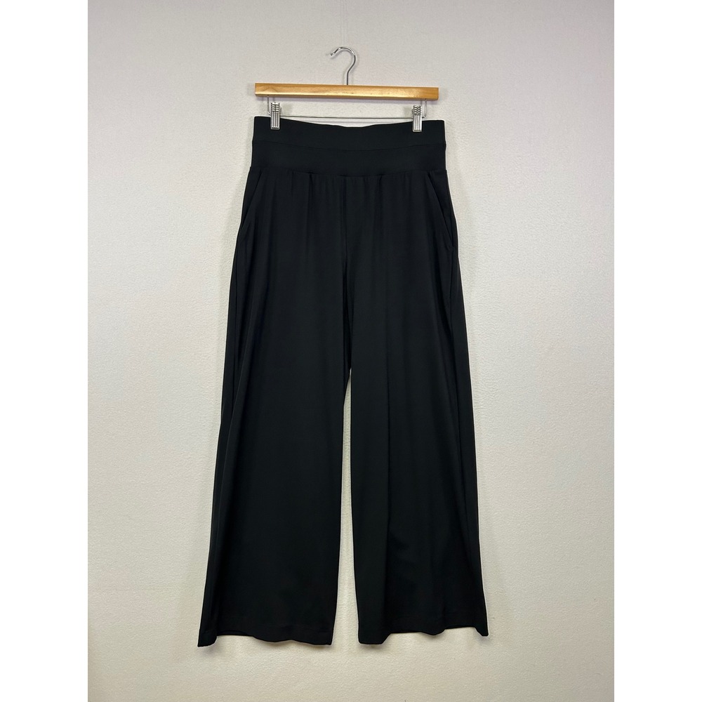 Athleisure Lou & Grey NWT Womens Med Black Wide Leg High Rise Ribbed Waist Pants